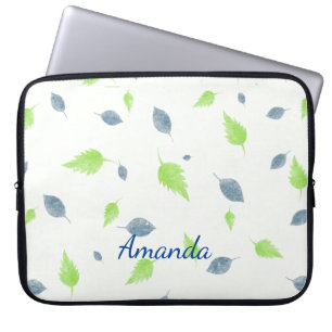 Housse Pour Ordinateur Portable Pattern Blue & Green Leaves