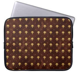 Housse Pour Ordinateur Portable Pattern Leather Brown et Gold Damask