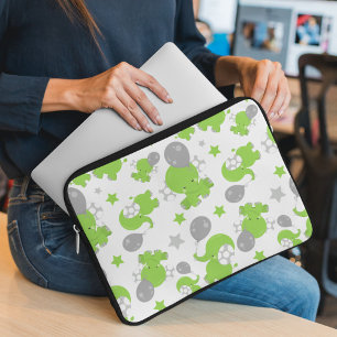 Housse Pour Ordinateur Portable Pattern of Green Elephants, Cute Elephants, stars