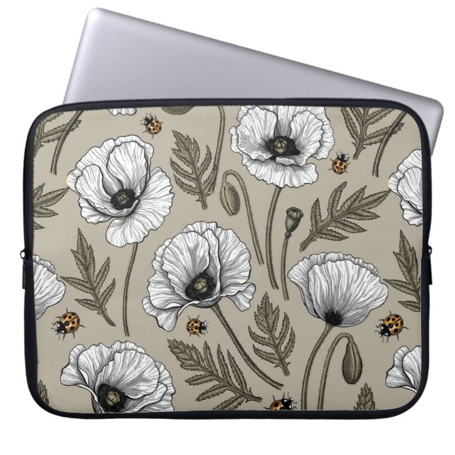 Housse Pour Ordinateur Portable Pavot blanc et coccinelle (Devant)