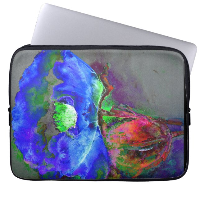 Housse Pour Ordinateur Portable Pavot bleu, fleur abstraite bleue (Devant)