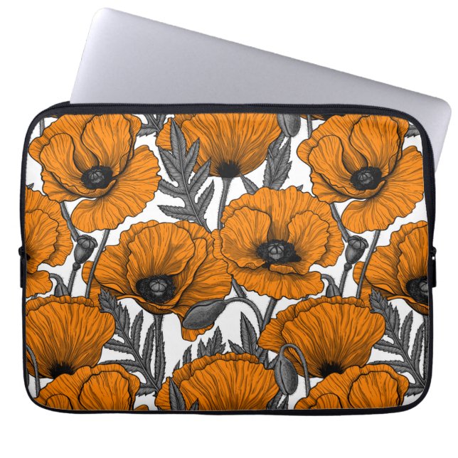 Housse Pour Ordinateur Portable Pavot orange sur blanc (Devant)