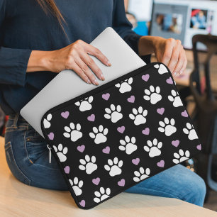 Housse Pour Ordinateur Portable Paw Motif, Chien Paws, White Paws, Lilac Hearts