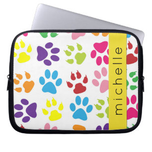 Housse Pour Ordinateur Portable Paws Colorés, Motif Paw, Paws Chiens, Votre Nom