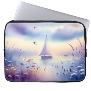 Housse Pour Ordinateur Portable Paysage côtier onirique au voilier pastel