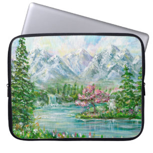 Housse Pour Ordinateur Portable Paysage de montagne de printemps. Main acrylique o