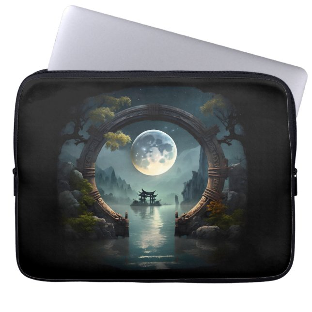 Housse Pour Ordinateur Portable Paysage Imaginaire Lune, Arche ronde (Devant)