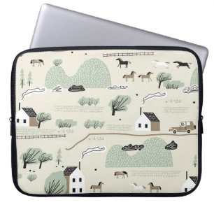 Housse Pour Ordinateur Portable Paysage nordique : Maisons colorées Motif d'arbres