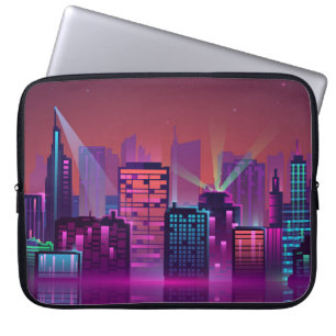 Housse Pour Ordinateur Portable Paysage urbain coloré et lumineux. illustration