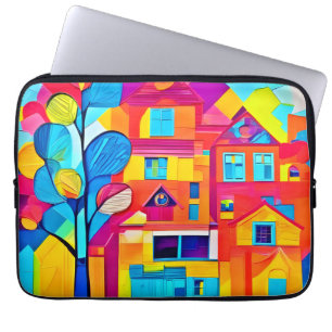 Housse Pour Ordinateur Portable Paysage urbain vibrant Art de rêve