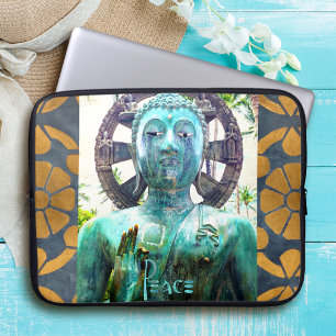 Housse Pour Ordinateur Portable Peace Bouddha Turquoise Statue Or Mosaïque Photo