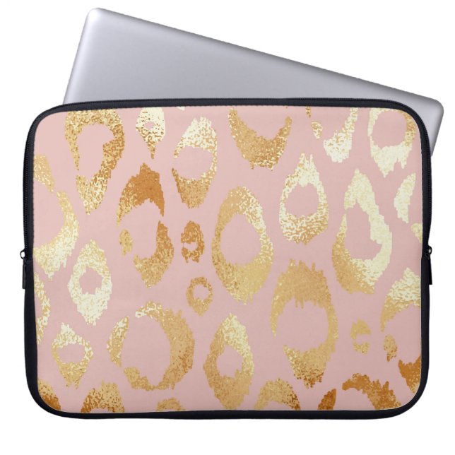 Housse Pour Ordinateur Portable Peau léopard, texture or rose (Devant)