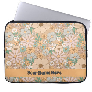 Housse Pour Ordinateur Portable Pêcher Orange rose gris floral
