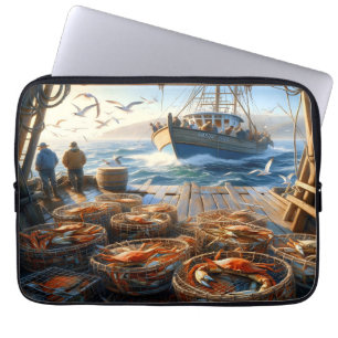 Housse Pour Ordinateur Portable Pêcheurs à la Twilight ramassant des crabes