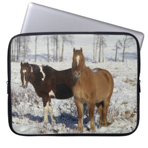 Housse Pour Ordinateur Portable Peignez les chevaux dans la neige