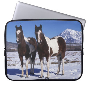 Housse Pour Ordinateur Portable Peignez les chevaux se tenant dans la neige