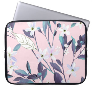 Housse Pour Ordinateur Portable Peinture à la main élégant feuillage violet, fleur