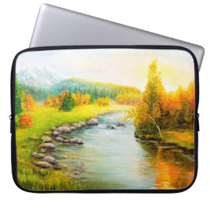 Housse Pour Ordinateur Portable peinture à l'huile de beau paysage d'automne, forê
