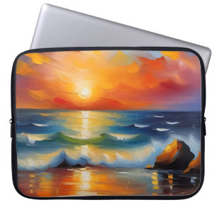 Housse Pour Ordinateur Portable Peinture à l'huile de couché de soleil orange sur