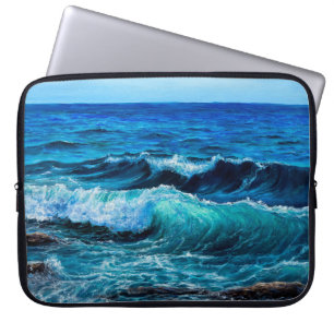 Housse Pour Ordinateur Portable Peinture à l'huile montrant des vagues dans l'océa