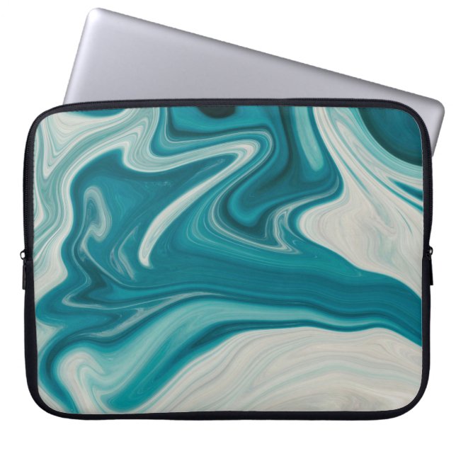 Housse Pour Ordinateur Portable Peinture abstraite blanche et turquoise (Devant)