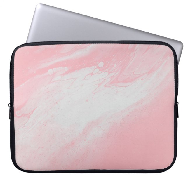 HOUSSE POUR ORDINATEUR PORTABLE PEINTURE ABSTRAITE ROSE ET BLANCHE (Devant)