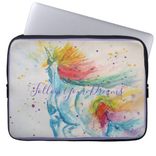 Housse Pour Ordinateur Portable Peinture aquarelle Unicorne Rainbow Anniversaire