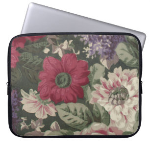 Housse Pour Ordinateur Portable Peinture de fleurs vintage rouge rose bleu blanc