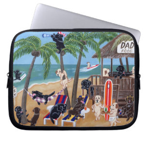 Housse Pour Ordinateur Portable Peinture de Labradors de vacances d'été d'île