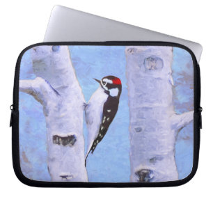 Housse Pour Ordinateur Portable Peinture Downy Woodpecker - Art original pour oise