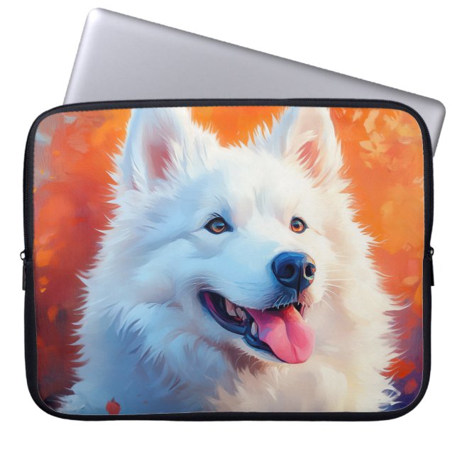 HOUSSE POUR ORDINATEUR PORTABLE PEINTURE D'UN BEL CHIEN SAMOYEN BLANC (Devant)