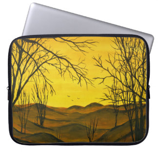 Housse Pour Ordinateur Portable Peinture gouache : ciel jaune, marron.