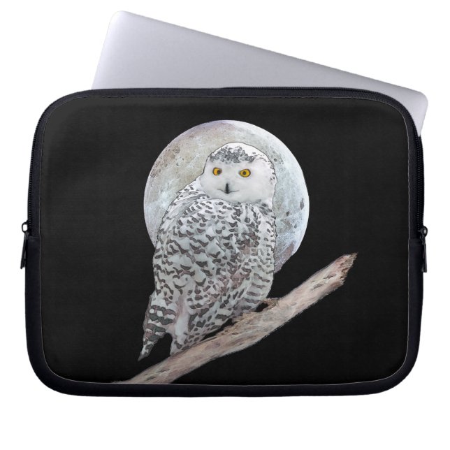 Housse Pour Ordinateur Portable Peinture sur la Chouette neigeuse et la Lune - Art (Devant)