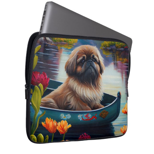 Housse Pour Ordinateur Portable Pekingese sur une pagaie : une aventure Pittoresqu (Devant droit)