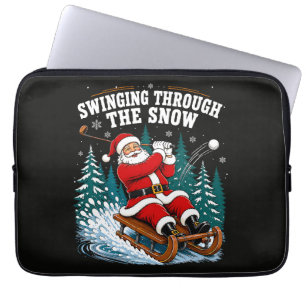 Housse Pour Ordinateur Portable Père Noël jouant au golf Joyeux Noël golfeur