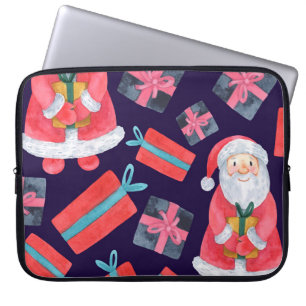 Housse Pour Ordinateur Portable Père Noël souriant, Aquarelle Noël sans sourire.