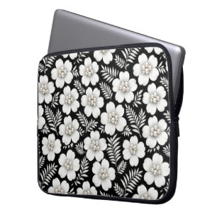 Housse Pour Ordinateur Portable Perles blanches à motif floral