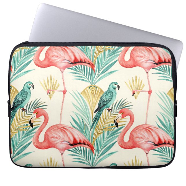 Housse Pour Ordinateur Portable Perroquet Flamant Tropical Jungle (Devant)