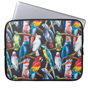 Housse Pour Ordinateur Portable Perroquet : papier peint d'aquarelle tropicale.