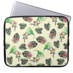 Housse Pour Ordinateur Portable Perroquet tropical et Motif Feuille d'aquarelle