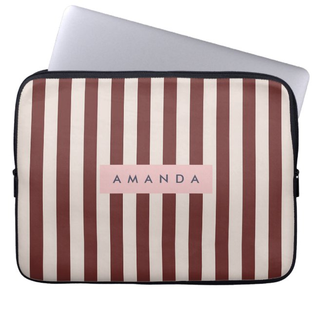 Housse Pour Ordinateur Portable Personalized Burgundy & Ivory Stripe (Devant)