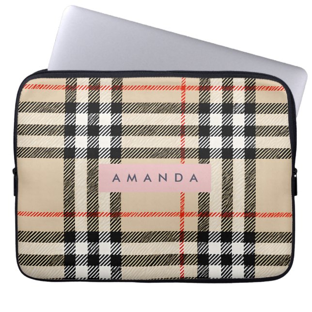Housse Pour Ordinateur Portable Personalized Classic Tan, Black & Red Plaid (Devant)