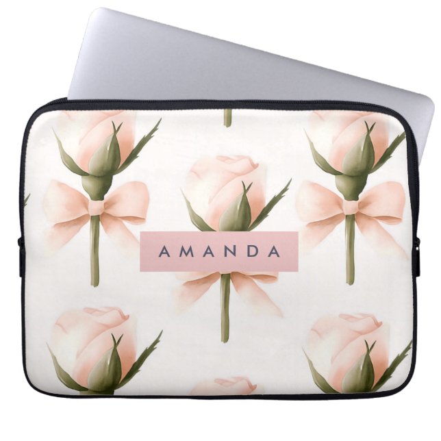 Housse Pour Ordinateur Portable Personalized Coquette Pattern Blush Rose & Bow  (Devant)