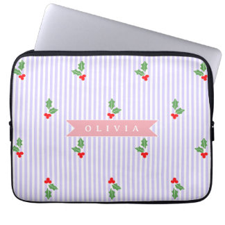 Housse Pour Ordinateur Portable Personalized Cute Striped Holiday Christmas Holly 