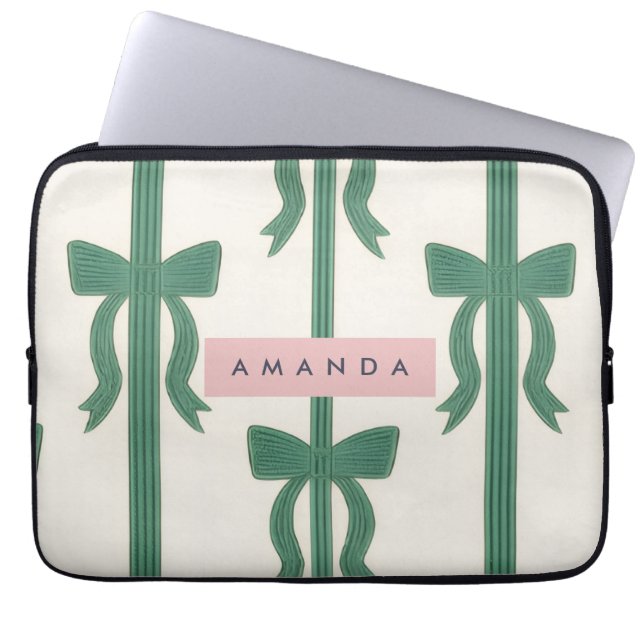 Housse Pour Ordinateur Portable Personalized Elegant Green Bow Ribbon  (Devant)