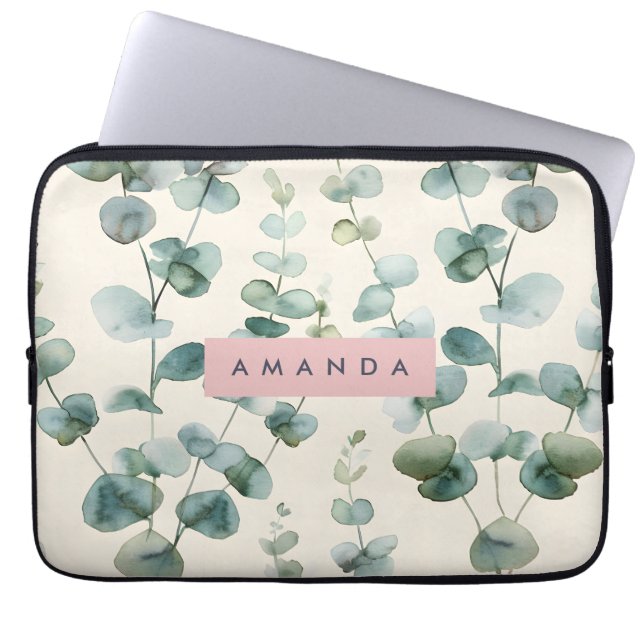 Housse Pour Ordinateur Portable Personalized Elegant Pastel Eucalyptus Leaves (Devant)