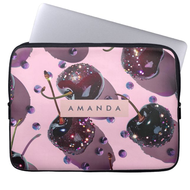 Housse Pour Ordinateur Portable Personalized Glam Sparkle Cherry Design (Devant)