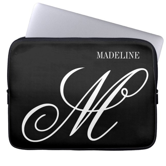 Housse Pour Ordinateur Portable Personalized monogram elegant black and white (Devant)