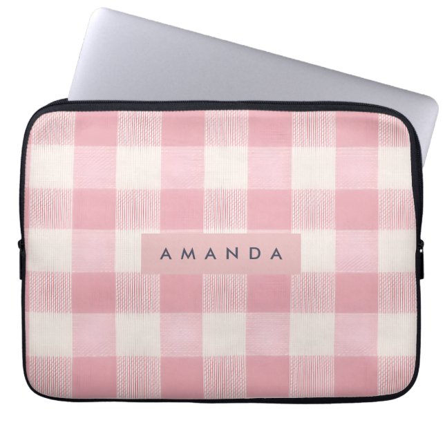 Housse Pour Ordinateur Portable Personalized Pastel Blush Pink Gingham (Devant)