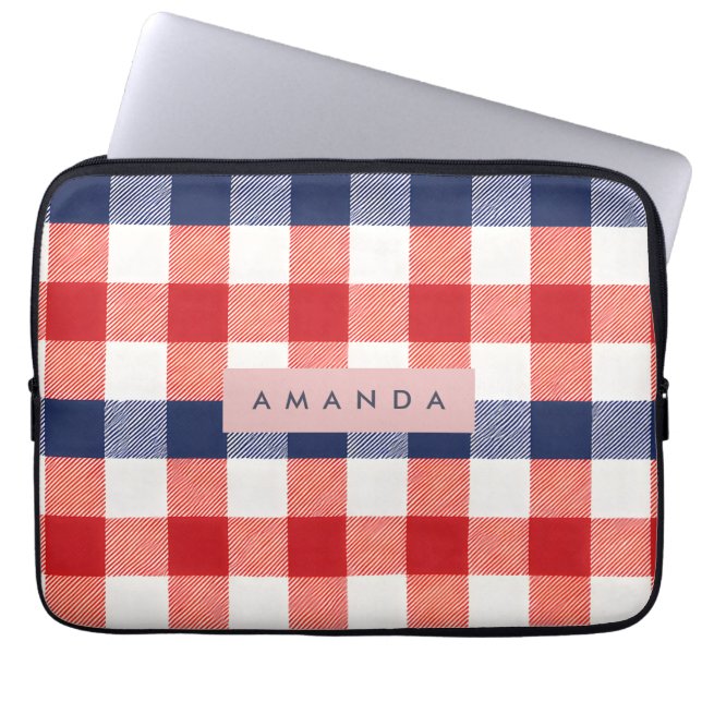 Housse Pour Ordinateur Portable Personalized Patriotic Red, White & Blue Gingham (Devant)